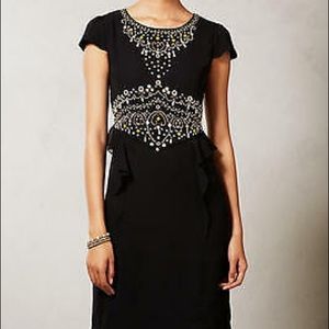 Anthropologie Black Beaded Peplum Dress